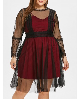 See Through Plus Size Lace Panel Two Piece Dress - 4x