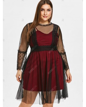 See Through Plus Size Lace Panel Two Piece Dress - 4x