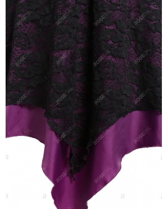 Plus Size PU Buckle Grommet Halloween Gothic Lace Party Dress - 5x