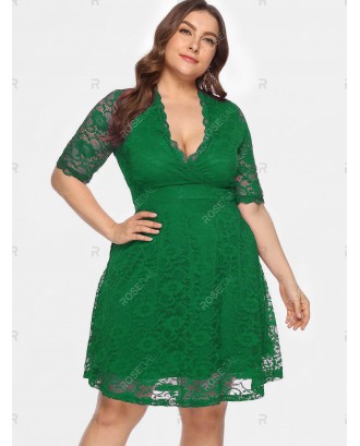 Plus Size Plunge Lace Surplice Dress - 2x