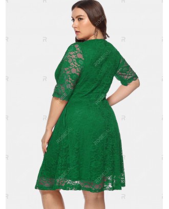 Plus Size Plunge Lace Surplice Dress - 2x