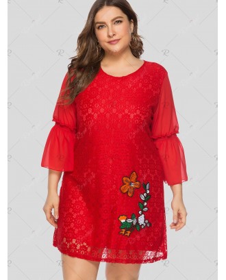 Plus Size Embroidered Lace Mini Dress - 4x