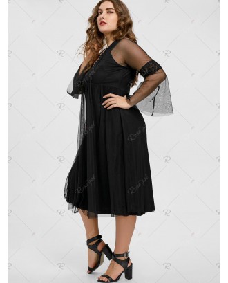 Plus Size Lace Up Empire Waist Midi Dress - 4xl