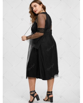 Plus Size Lace Up Empire Waist Midi Dress - 4xl