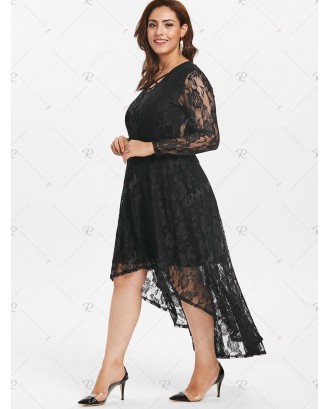 Plus Size Lace High Low Dress - L