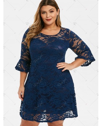 Plus Size Bell Sleeve Lace Dress - 1x