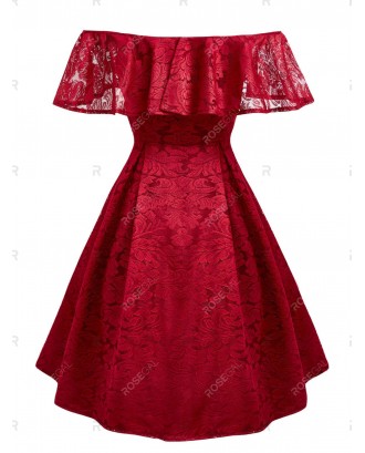 Plus Size Off The Shoulder Ruffle Lace Party Dress - L