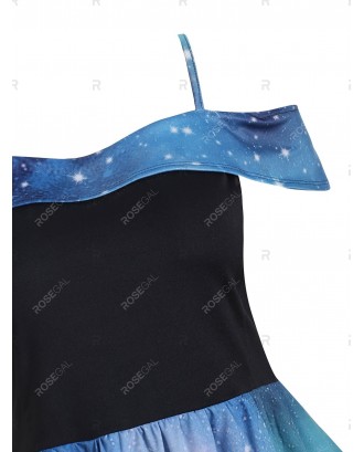 Plus Size Handkerchief 3D Galaxy Tree Print Dress - 5x