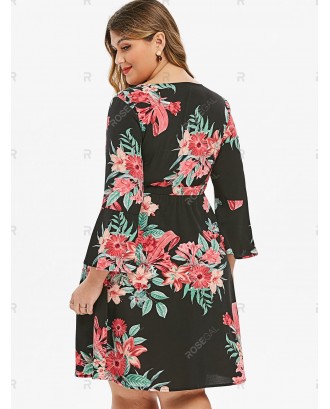 Plus Size Low Cut Front Knot Floral Dress - 2x