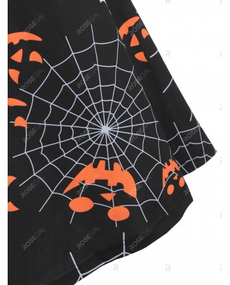 Plus Size Halloween Pumpkin Spider Web Print Swing Dress - 2x