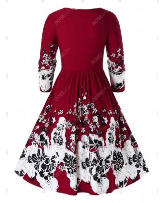 Plus Size High Waist Ditsy Print A Line Dress - 4x