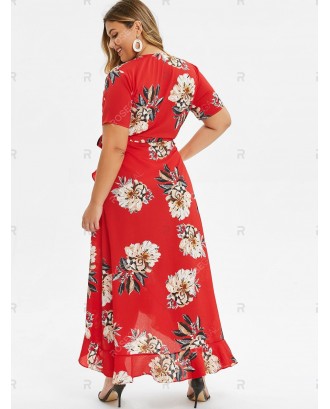 Floral Ruffles Wrap Maxi Plus Size Dress - 4x