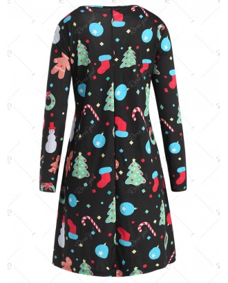 Plus Size Christmas Long Sleeves Printed Dress - 4x