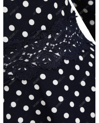 Plus Size Polka Dot Print Lace Panel Vintage Dress - 3x
