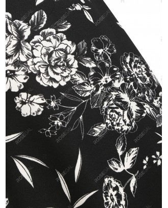 Plus Size Floral Print Lace Panel Midi Vintage Dress - 3x