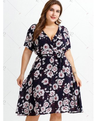 Plus Size Floral Surplice Dress - 3x