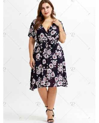 Plus Size Floral Surplice Dress - 3x