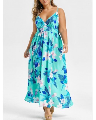 Plus Size Flower High Waist Cami Long Dress - 2x