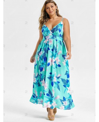 Plus Size Flower High Waist Cami Long Dress - 2x