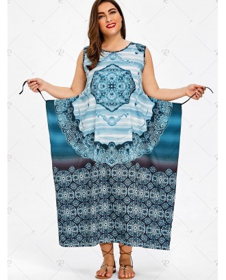 Plus Size Ethnic Self Tie Sleeveless Dress - Xl