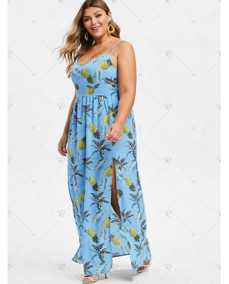 Cami Leaves Pineapple Slit Plus Size Dress - 5x