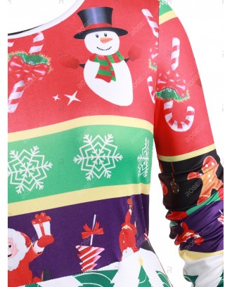 Plus Size Printed Christmas Midi T Shirt Dress - 5x
