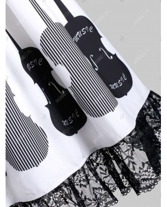 Lattice Lace Panel Musical Note Print Plus Size Dress - 3x