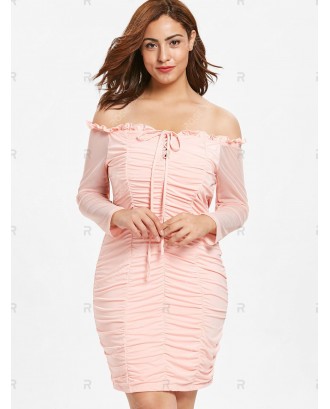 Plus Size Lace Up Ruched Bodycon Dress - 3x