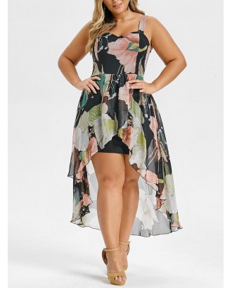Plus Size High Low Floral Overlay Maxi Bodycon Dress - 4x
