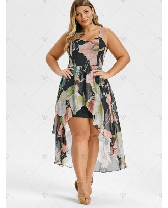 Plus Size High Low Floral Overlay Maxi Bodycon Dress - 4x