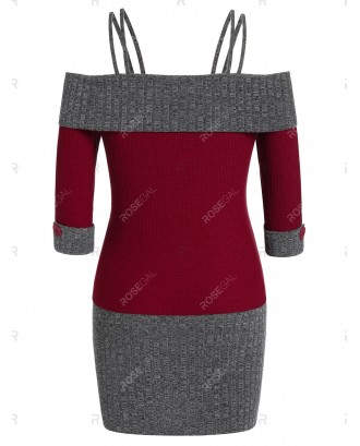 Plus Size  Two Tone Knitted Cami Bodycon Dress - 1x