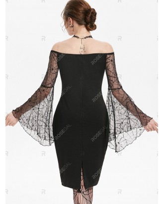 Gothic Off The Shoulder See Thru Bodycon Halloween Dress - S