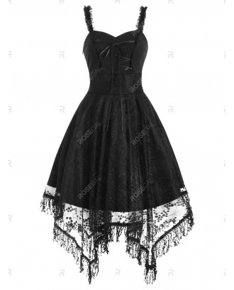 Lace Up Empire Waist Asymmetrical Dress - 3xl