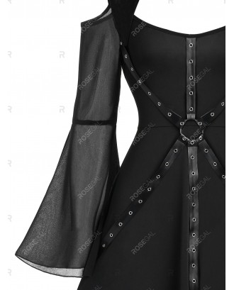 Halloween Bell Sleeve Cut Out Harness Grommet Gothic Dress - 3xl