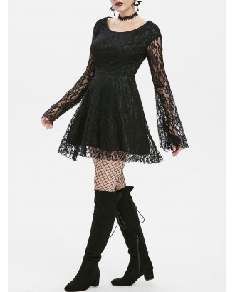 Gothic Lace Bell Sleeve A Line Dress - 2xl