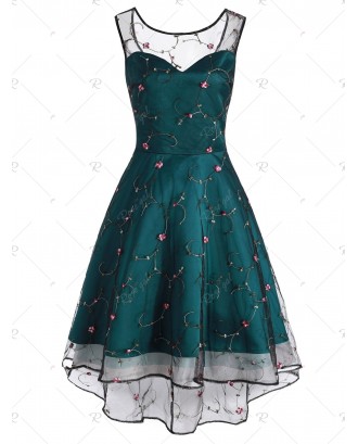 Floral Embroidered Sleeveless Lace Prom Dress - 2xl