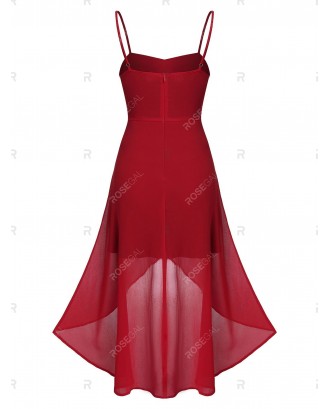 High Low Spaghetti Strap Lace Insert Chiffon Dress - 2xl