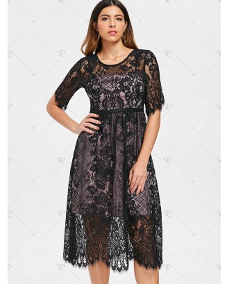 Lace Overlay Midi Party Dress - S