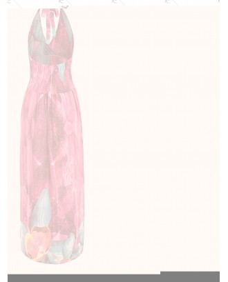 Floral Print Halter Neck Maxi Dress - Xl