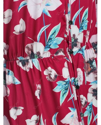 Button Up Slit Floral Dress - M