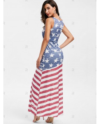 American Flag Print Sleeveless Dress - S