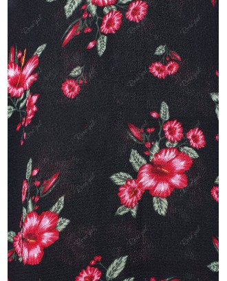 Floral Print Full Sleeve Maxi Surplice Dress - L