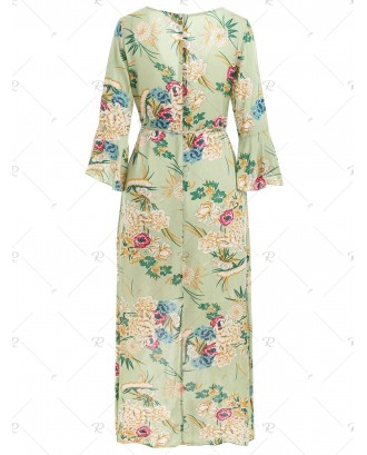 High Slit Floral Maxi Dress - M