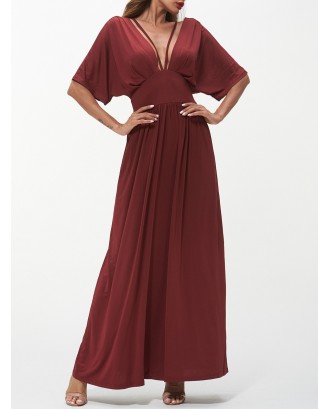 Plunging Neck Strappy Maxi Dress - M
