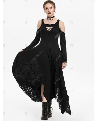Open Shoulder Lace Panel Asymmetrical Dress - Xl