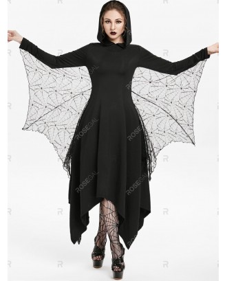 Halloween Handkerchief Hooded Gothic Dress With Bat Wings - 3xl