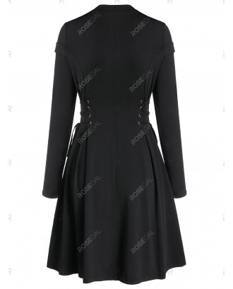 Long Sleeve Lace-up A Line Pleated Gothic Dress - L