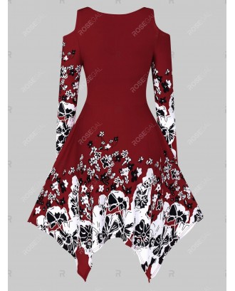 Open Shoulder Floral Print Cut Out Dress - 3xl