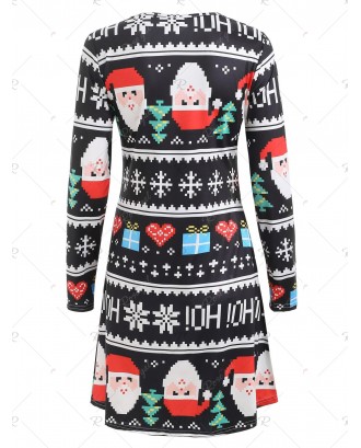 Full Sleeve Christmas Print Dress - 2xl
