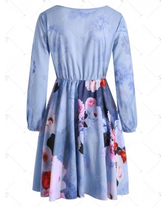 Floral Print Long Sleeves Mini Dress - 2xl